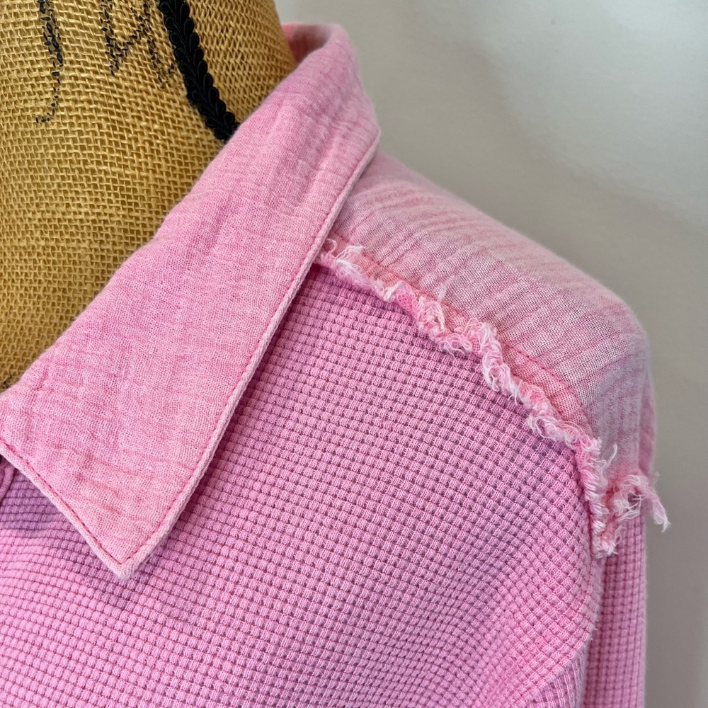 POL Oversized Button Down Waffle Knit Combo Top P… - image 3